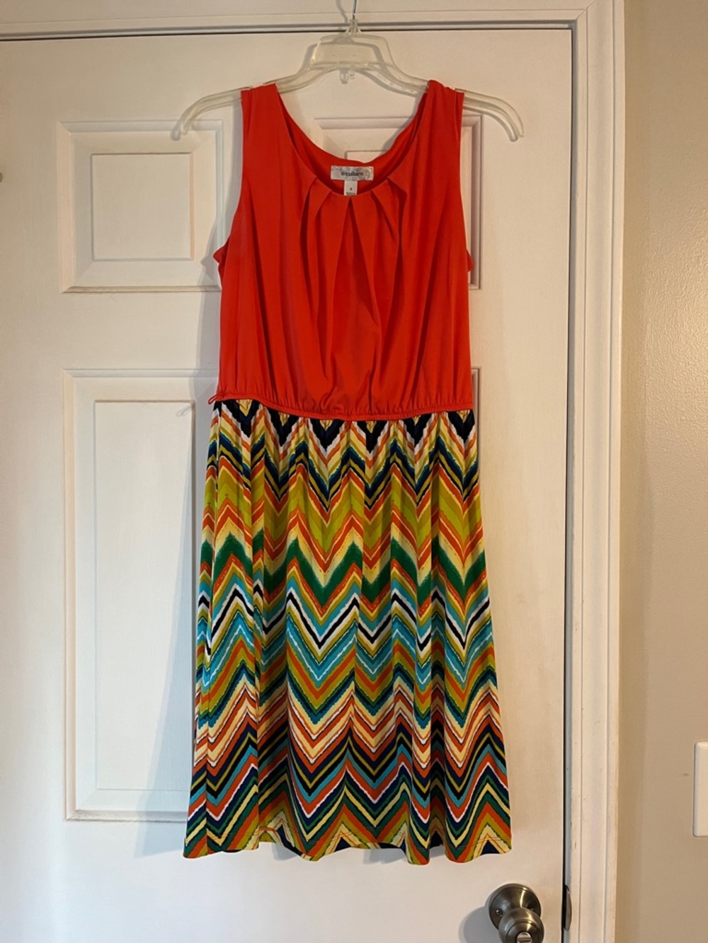 Women’s Orange Tank Top Dress with Multicolor Chevron Skirt